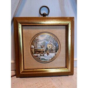 VTG Sungott Art Studios Porcelain Hand Enameled 24kt Gold Winter Scene Style#887